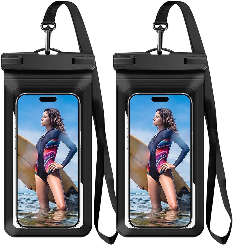 Vsagier Waterproof Phone Case, with Inside Card Bag, Waterproof Phone Pouch for iPhone, Cell Phone Dry Bag for Cruise Travel Vacation Accessories Large Phone Holder, 2 Pack-Black - Image 1